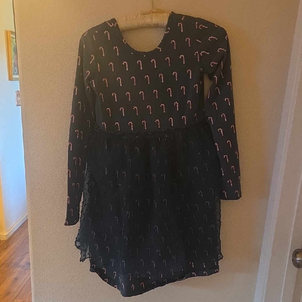 Hanna Andersson Dark Green Dress with Candy Cane Print